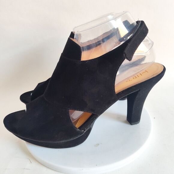 Naturalizer Black Suede Leather Open Toe Slingback Block Heel Deborah Size 9.5 - Picture 4 of 9